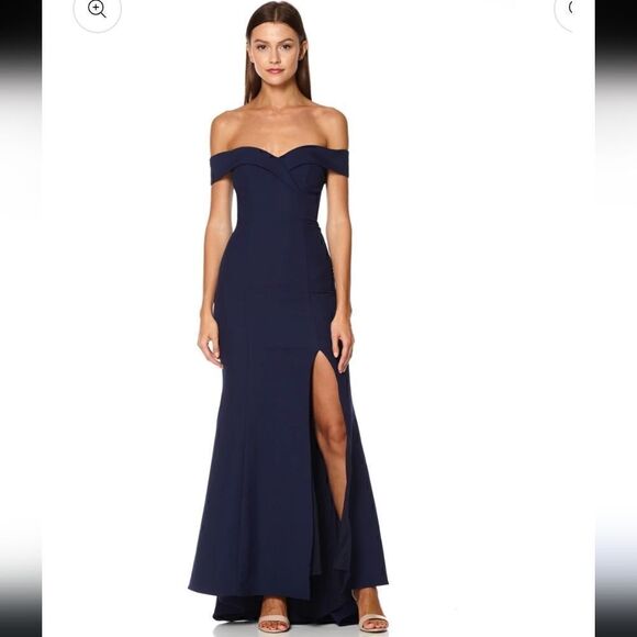 JARLO London Navy Cold Shoulder Mermaid‎ Maxi Dress Lace Accent Size 8, NWT - Picture 4 of 10